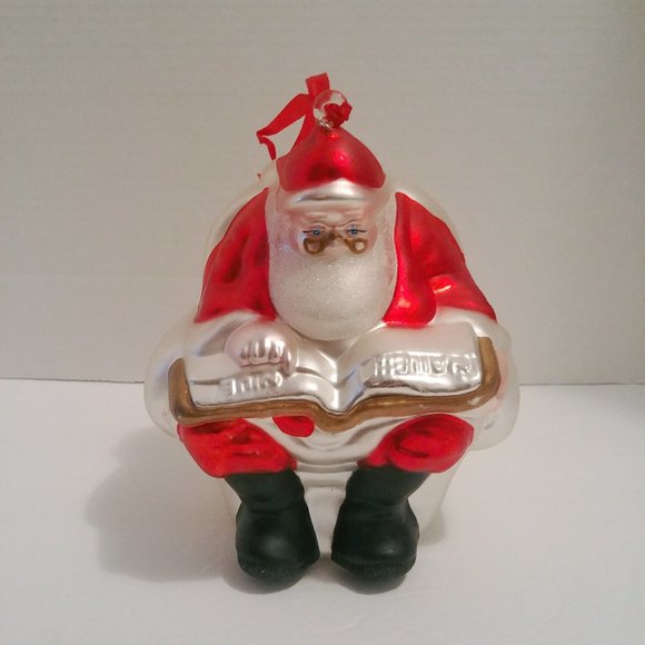XXL Dept 56 Glass Santa Checking His List Ornament 8" Tall!